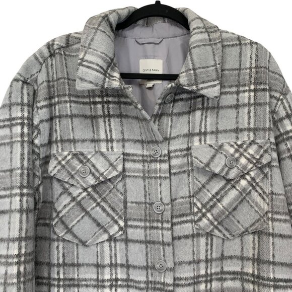 Gentle Fawn Leighton Jacket Shacket Womens Large White Grey Plaid Heavy - Picture 6 of 10